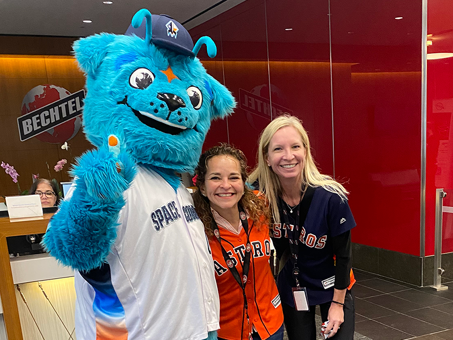 Staff with the Houston Astros mascot